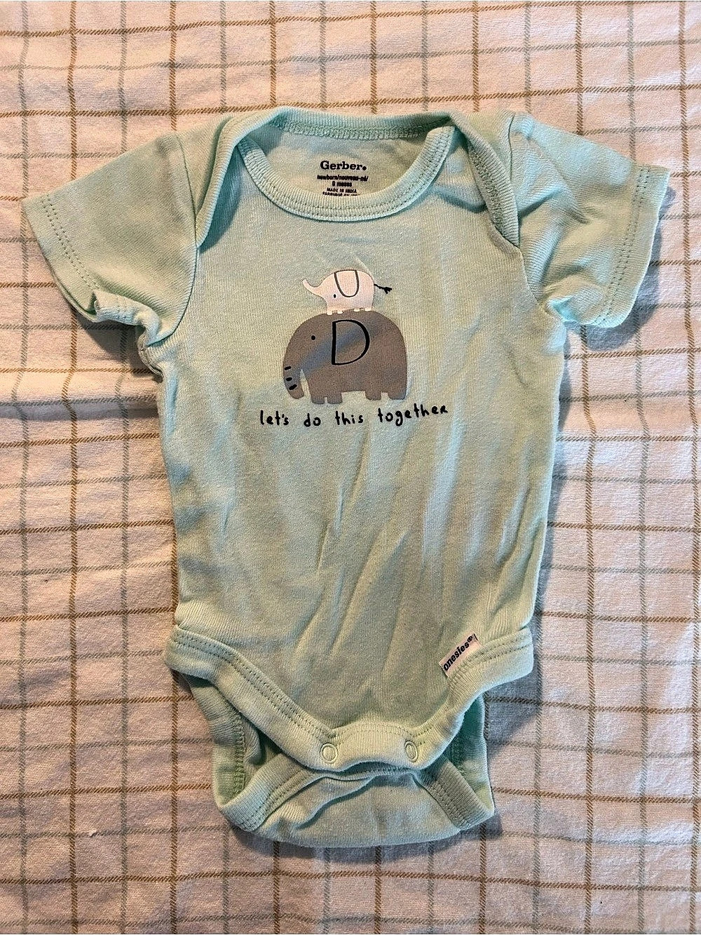 Gerber Elephant Let's Do This Together Onesie Blue Newborn